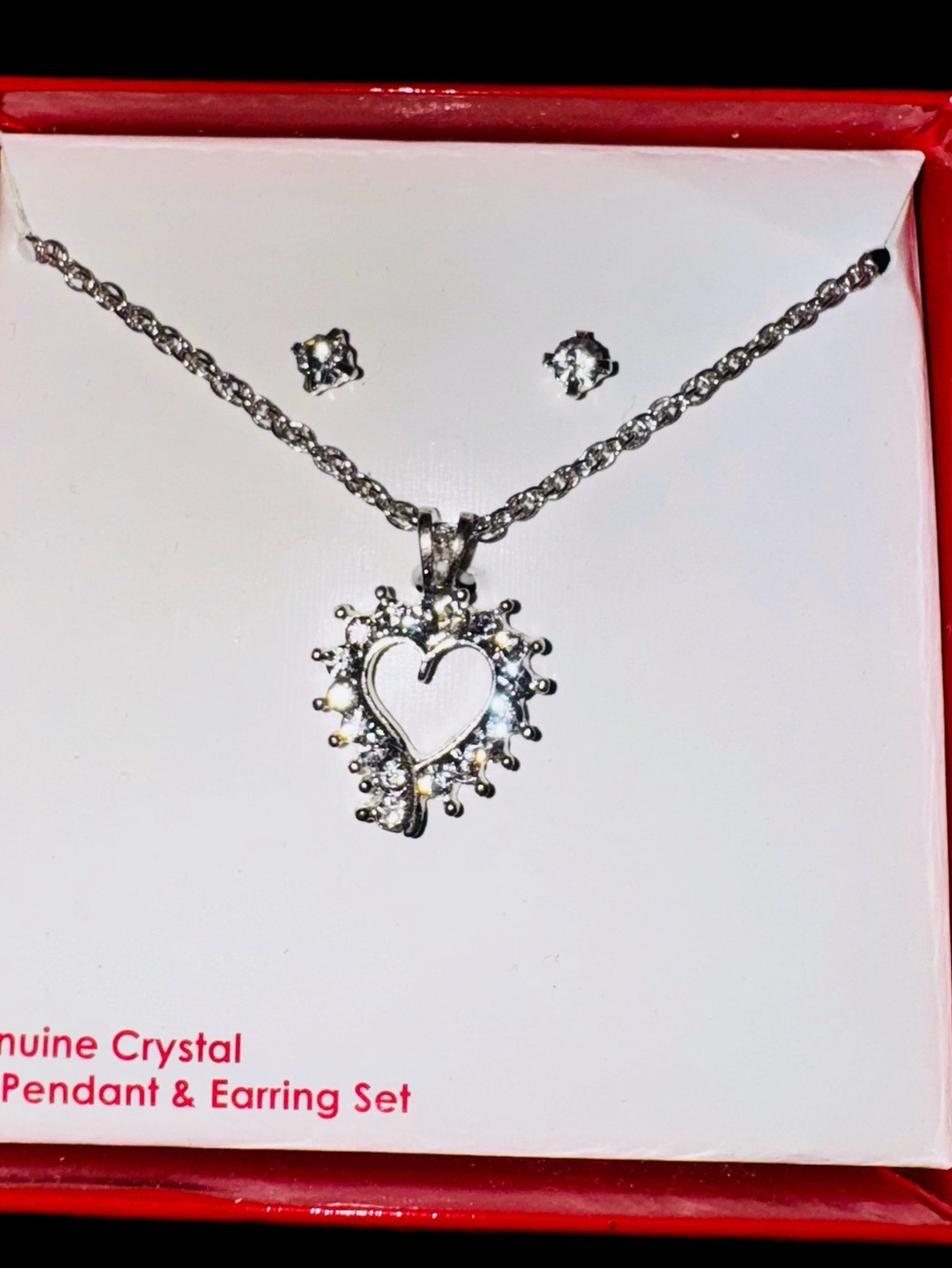 Heart Halo Pendant & Stud Earrings Set - Silver Crystal